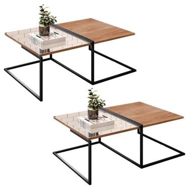 Imagem de Kit 02 Mesas De Centro Industrial Com Espelho Aurora - Ssx Multicoisas
