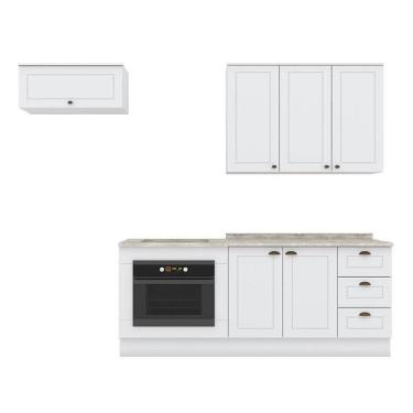 Imagem de Cozinha Completa Americana 4 Peças Com Balcão Forno De Embutir Branco E Tampo Cooktop - Móveis Henn Branco