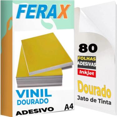 Imagem de 80 Papel Vinil Adesivo Dourado A4 90g - Para Impressoras Jato de Tinta