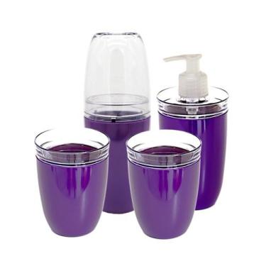 Imagem de kit higiênico para lavabo 4 peças, porta escovas, sabonete líquido cot