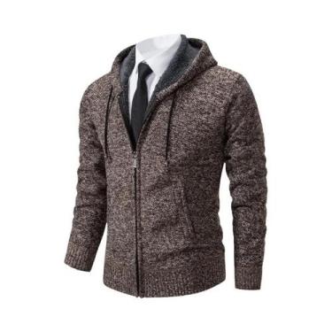 Imagem de Cardigã Masculino De Fleece Quente Com Zíper, Cor Sólida, Gola Alta, C