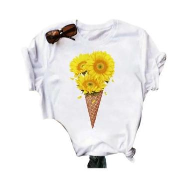 Imagem de Camiseta Preta Com Estampa De Borboleta E Girassol Kawaii Para Mulhere