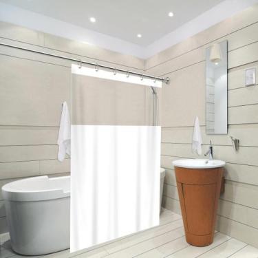 Imagem de Cortina Para Box Banheiro Pvc Antimofo Ganchos Com Visor Transparente 