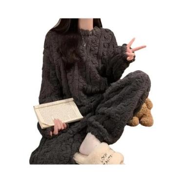 Imagem de Conjunto De Pijama Feminino De Flanela Grossa E Quente Para Inverno, L