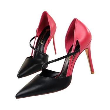 Imagem de Sandálias Femininas De Salto Alto 95cm Amarelo E Rosa Com Tira No Torn