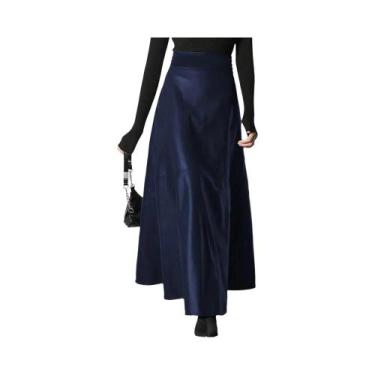 Imagem de Saia Maxi Feminina De Couro PU Com Cintura Alta, Elegante, Casual, Com