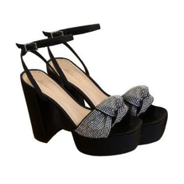 Imagem de Sandália Preta Arezzo Salto Alto Bloco Strass-Feminino