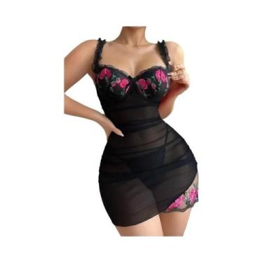 Imagem de Conjunto De Sutiã Com Bordado Floral E Calcinha Transparente Lingerie 