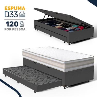 Imagem de Cama Box Baú com Colchão de Espuma D33 Double Face Territory Hellen + Auxiliar Solteiro 88cm