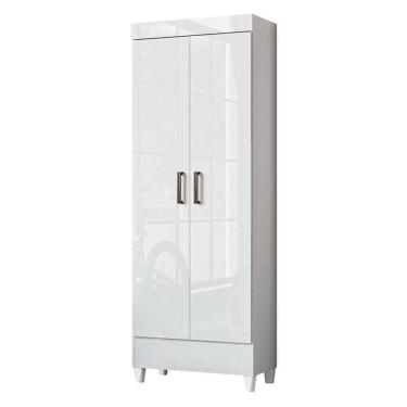 Imagem de Guarda Roupa Solteiro 2 Portas De Correr Com Pés E Espelho Fit Com Armário Multiuso Fit Branco Brilho - Santos Andirá