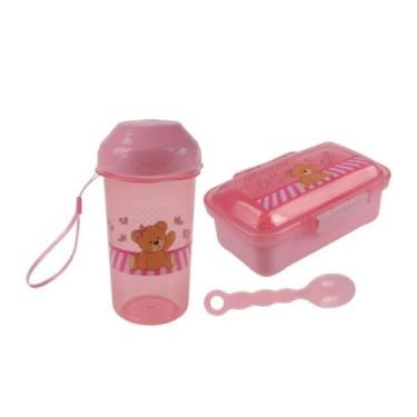 Imagem de Kit Lanche Infantil Com Garrafa, Marmita e Colher - Lado de Casa, Rosa