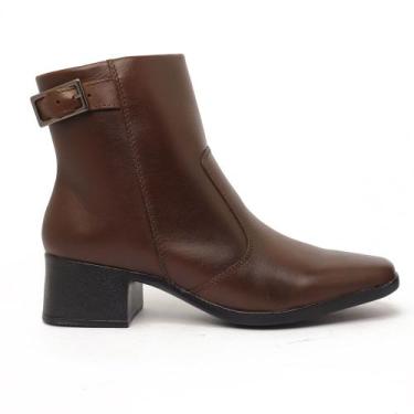 Imagem de Bota Feminina Sapato Da Corte Couro Salto Bloco Médio Cano Curto, Café