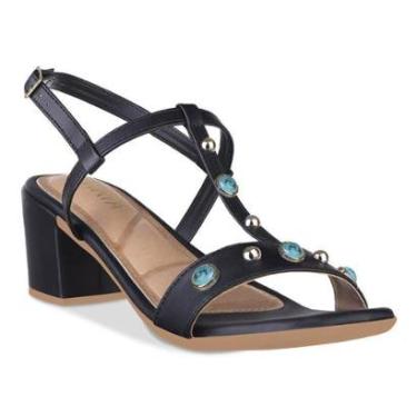 Imagem de Sandalia Feminina Salto Bloco Baixo Casual Boho Chic Tachas Azul Turquesa Dourada Moda-...