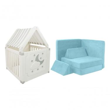 Imagem de Kit Casinha Infantil E Sofá De Brincar Para Crianças Freso Cinza E Verde Lúdico