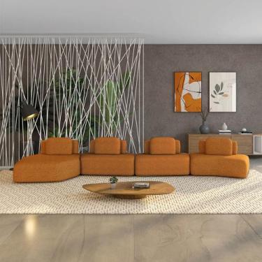 Imagem de Sofá 4 Lugares Orgânico com Chaise e 3 Módulos Berlim Bouclê Caramelo 