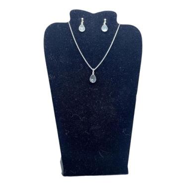 Imagem de Conjunto CHOKER Colar Brinco zircônia Ponto Luz GOTA AÇOINOX - ASA