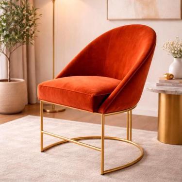 Imagem de Poltrona Decorativa com pés metalico Lua - Virtual Móveis, Terracota