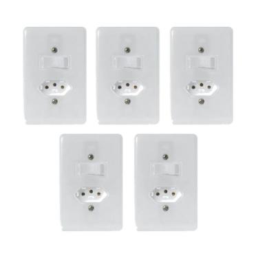 Imagem de Interruptor Com Tomada Stylus Ilumi 4x2 10A 250V Kit 5 Un