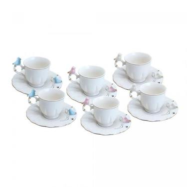 Imagem de Conjunto 6 Xicaras de Café em Porcelana Birds Round Plate Branco 100ml