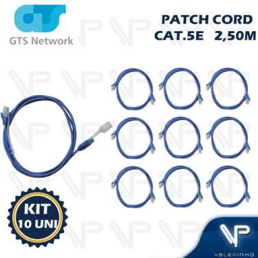 Imagem de Cabo patch cord 2,5 mts cat5e com capa moldada e protetora azul kit10 