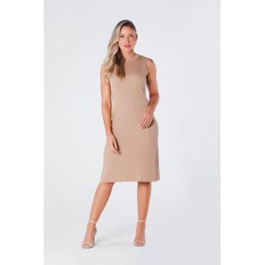 Imagem de Vestido Midi Canelado sem Manga Bege Roberta, P