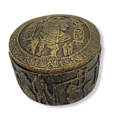 Imagem de Porta Jóias Egípcio Redondo Dourado 8x5 cm em Resina - Lua Mistica