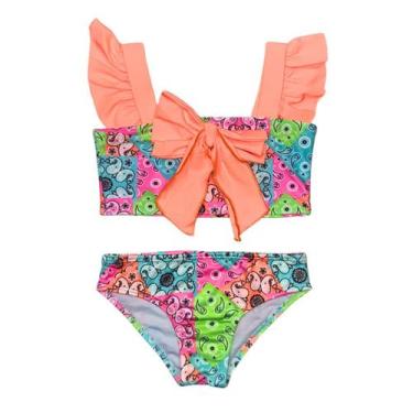 Imagem de Biquíni Infantil Proteção UPF50+ Julie c/ laço - Bandana Neon - Banho 