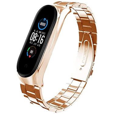 Imagem de TwiHill bracelete de aço inoxidável para Xiaomi Mi banda 6, pulseira mi band 6, Agradável e confortável, pulseira de tipo comercial (Rosa ouro)