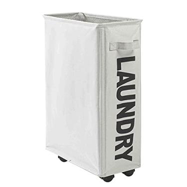 Imagem de Mibee Rolling Slim Basket Basket com Rodas Universal Canto Dobrável Oxford Pano Cesto de Roupa Suja Malha Cordão organizaor de Roupas Sujas com 4 Hastes de Suporte