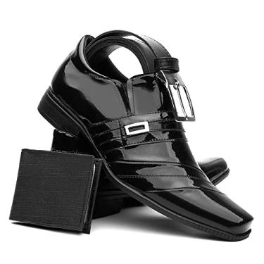 Imagem de Kit Sapato Social Masculino Verniz com Carteira e Cinto Cor:Preto;Tamanho:37