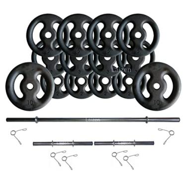 Imagem de Kit Anilhas De Ferro 60kg + 2 Barras 40cm + Barra De 160cm