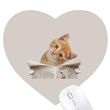 Imagem de Mousepad de borracha para jornal e leitura Art Deco com coração e estampa de gato