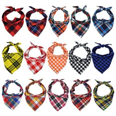 Imagem de Lee-buty 15 peças de bandanas para cães, lenço para cães, babadores para cães, laváveis, conjunto de bandanas para meninos, algodão, xadrez, cachorro, bandanas para cães, atividades ao ar livre, outono, bandanas, acessórios para cães pequenos, médios, grandes, animais de estimação