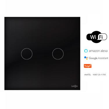 Imagem de Interruptor Touch Wi-Fi Tok Glass 2 Botões Preto 4X4 Lumenx