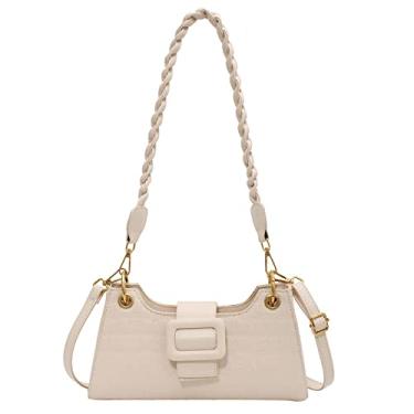 Imagem de Bolsa de ombro de couro padrão de crocodilo para mulheres média bolsa transversal moderna elegante bolsa de axila, Caqui