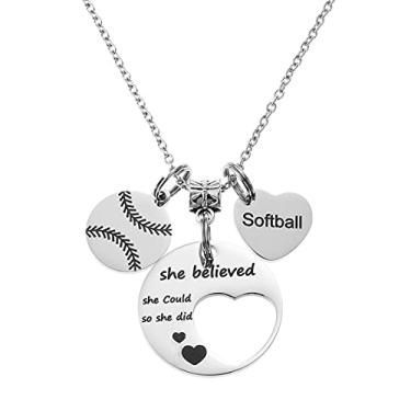Imagem de FYXYZ Colar de softball, presentes de softball, para mulheres, pingente de softball, joias esportivas, Large, Metal, Sem Pedra Preciosa