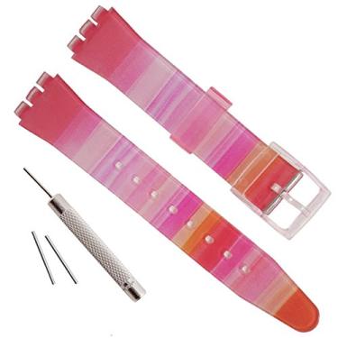 Imagem de GreenOlive Pulseira de Relógio de Silicone à Prova d'Água para Swatch (17 mm, 19 mm, 20 mm) Vermelho Gradiente