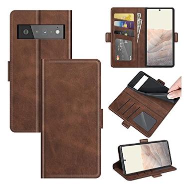 Imagem de YUNCHAO Caixa de telefone Para o Google Pixel 6 Pro Dual-late Magnetic Buckle Horizontal Flip Leather Case com titular e slots de cartão e carteira capa para celular