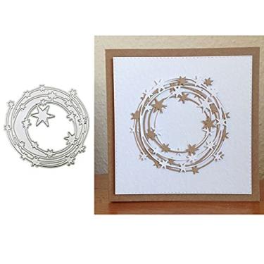 Imagem de Corte de metal com moldura redonda estrela, anel de estrela círculo estrela corte de videira estêncil para DIY scrapbooking foto decorativa moldes de papel para scrapbooking para fazer cartões de scra