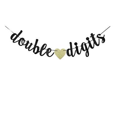 Imagem de Bandeira de dígitos duplos, placa de papel divertida para artigos de festa de 10º aniversário, decoração de festa de 10º aniversário preta