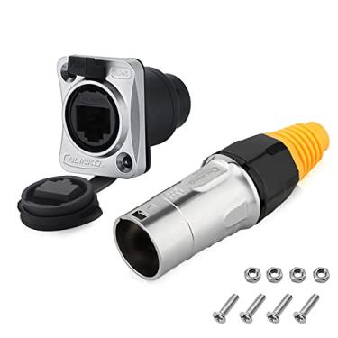 Imagem de Conector RJ45, conector de cabo Ethernet de metal impermeável, conector circular de porta dupla de aviação, painel de sinal Cat3e/5e 8P8C conector para rede doméstica, rede industrial, conexão de