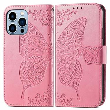 Imagem de Capa para iPhone 14/14 Pro/14 Plus/14 Pro Max, capa de carteira de couro genuíno com capa interna de TPU porta-cartão slim menina feminina alça de pára-choques flip protetora, rosa, 14 Pro Max 6,7 polegadas