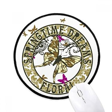 Imagem de DIYthinker Tapete redondo de borboleta com letra primavera para mouse pad desktop escritório tapete redondo para computador