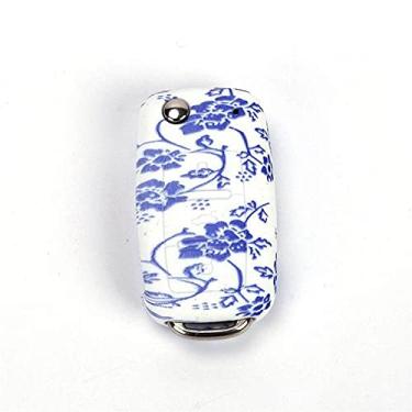 Imagem de YJADHU Capa de silicone para chave de carro capa protetora para chave com controle remoto 3 botões, apto para VW POLO Golf Jetta Tiguan Passat Bora Skoda Fabia, azul e branco