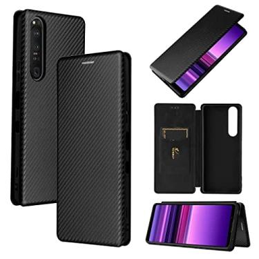 Imagem de HONGYAN Capa de telefone Para Sony 1 III Textura de fibra de carbono Flip TPU + PC + PU Caso de couro com slot de cartão Capa protetora