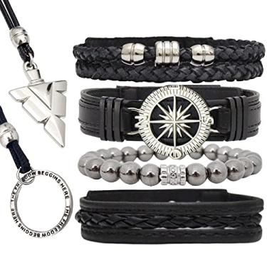 Imagem de Pulseiras Masculinas Kit C/04 Bússola Preto + 2 Colares Top de Linha (15cm)
