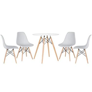 Imagem de Loft7, Kit - Mesa redonda Eames 70 cm branco + 4 cadeiras Eiffel Dsw Cinza claro