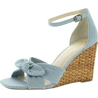 Imagem de Jessica Simpson Sandália feminina de camurça Delirah com tira no tornozelo, Azul vintage, 9.5