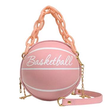 Imagem de Bolsa tiracolo Valicclud redonda em forma de basquete, bolsa de ombro circular para mulheres, Pink 2, One Size