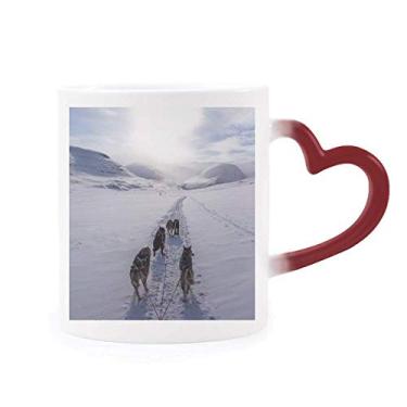 Imagem de Caneca de grés com imagem Husky de cachorro sensível ao calor vermelha que muda de cor